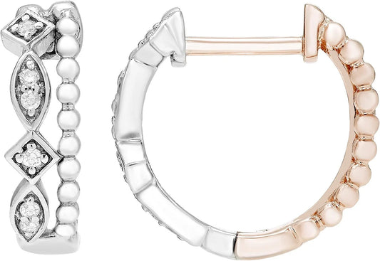 1/5cttw Genuine Diamond Hoop Earrings in 14K Rose Gold Sterling Silver