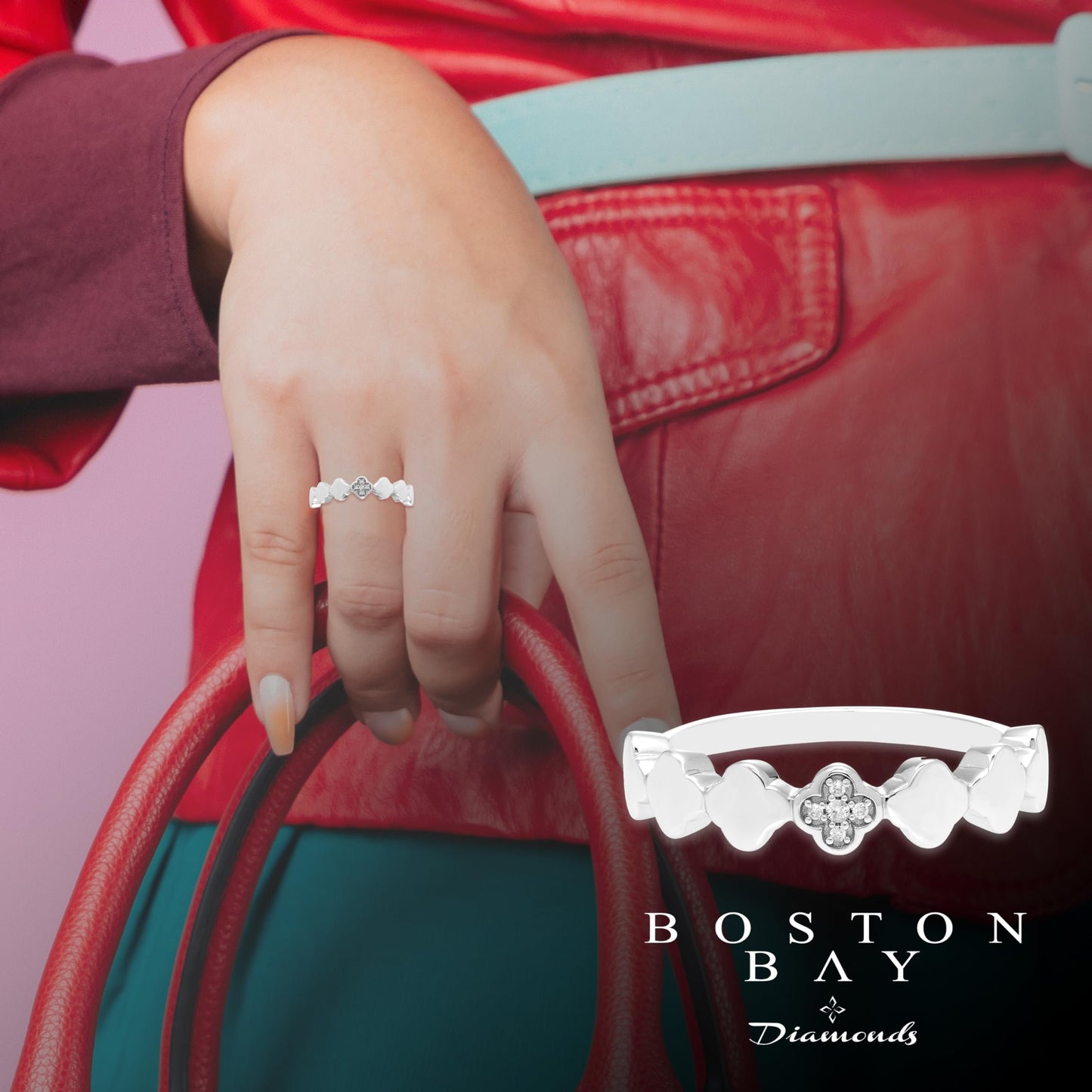 Diamond Quatrefoil Stackable Ring in Sterling Silver