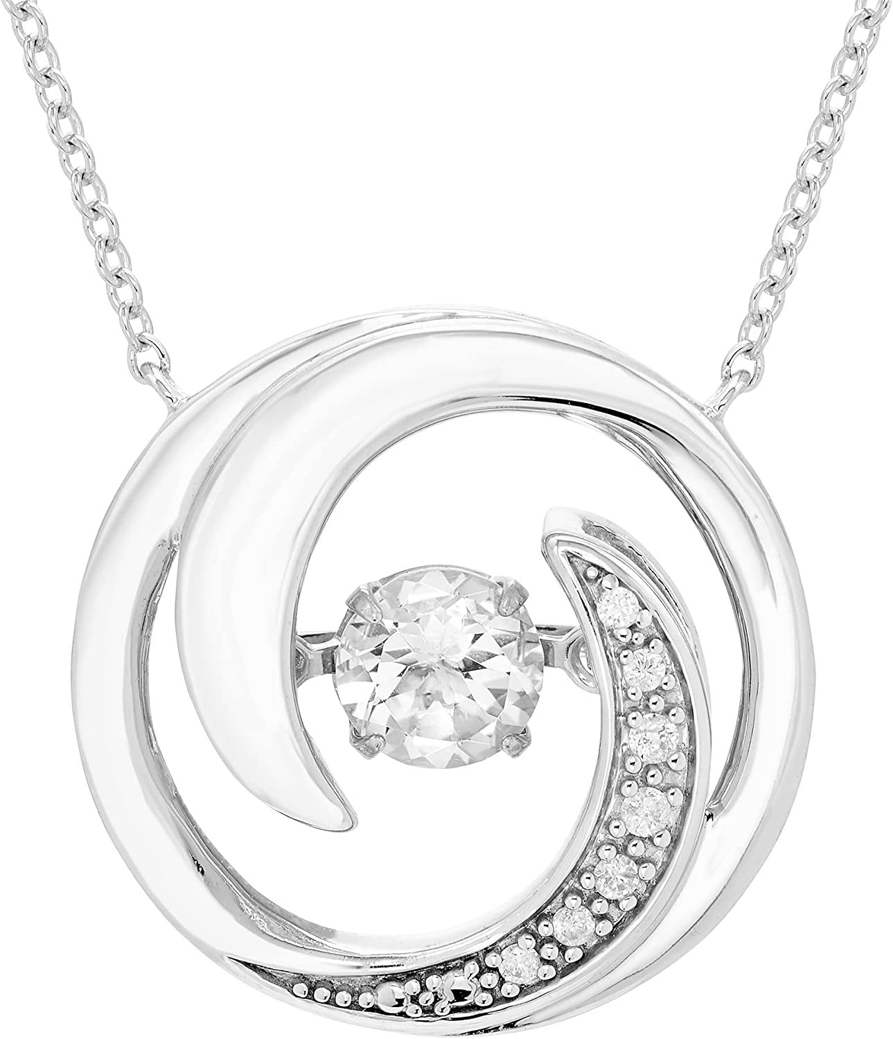 Lab-Grown 4.5mm White Sapphire Sterling Silver Dancing Gemstone & Genuine Diamond Circle 20" Necklace