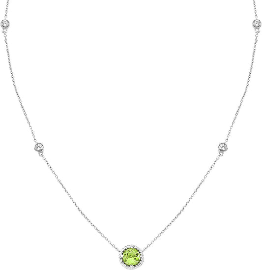 Sterling Silver Genuine Peridot & Lab-Grown White Sapphire Necklace, 20" cable chain