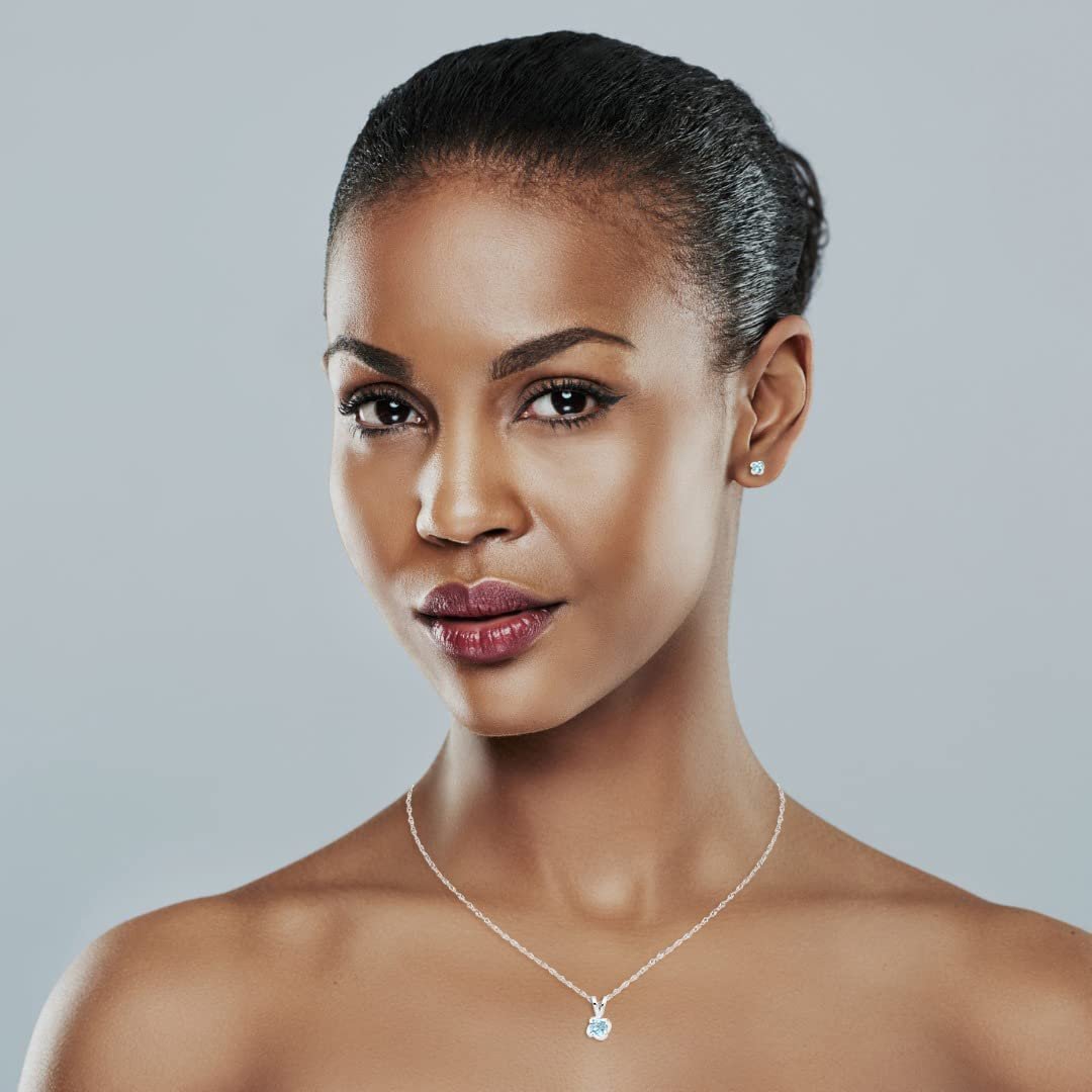 Sterling Silver Genuine Aquamarine 4-Prong Twist Solitaire Earrings & Pendant Set with Chain