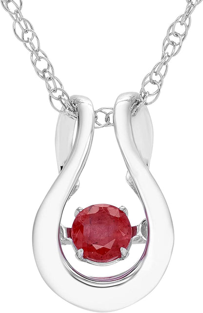 Genuine Ruby Dancing Gemstone Horseshoe Pendant in Sterling Silver