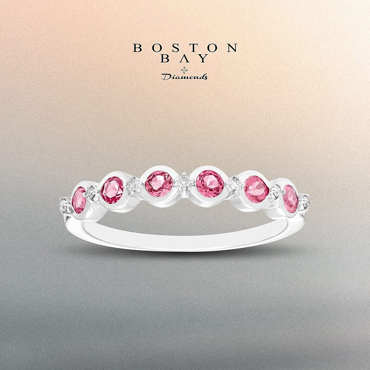 Sterling Silver Genuine Pink Tourmaline & Diamond Stacking Ring