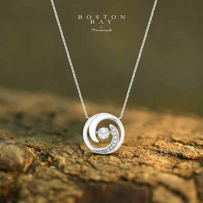 Lab-Grown 4.5mm White Sapphire Sterling Silver Dancing Gemstone & Genuine Diamond Circle 20" Necklace