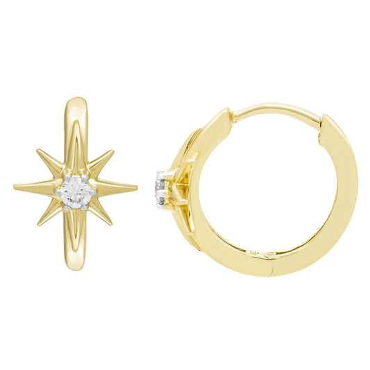 1/5cttw Diamond Star Huggie Earrings in 14K Yellow Gold Plated Sterling Silver