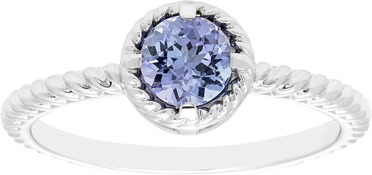 12 December - Solitaire Genuine Tanzanite Gemstone Rope Halo Solitaire Stacking Ring in Sterling Silver