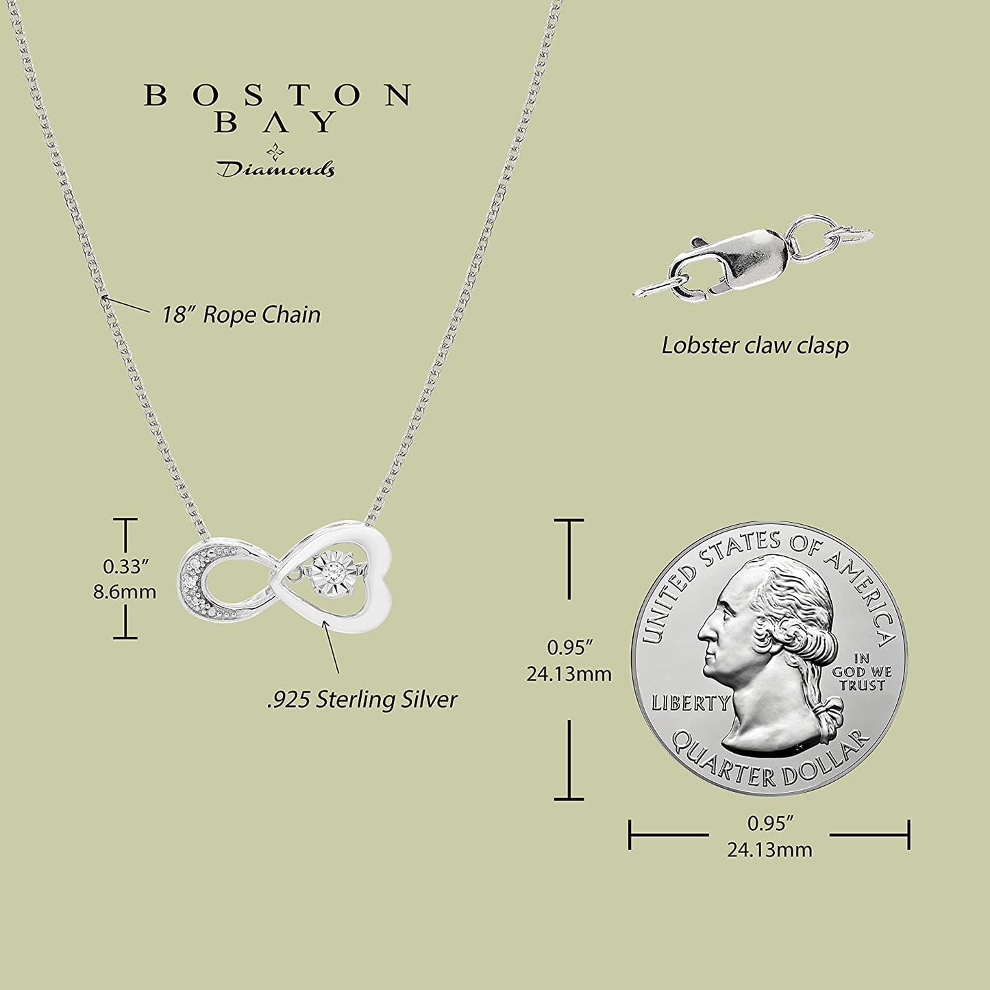 Genuine Dancing Diamond Heart Infinity Necklace in Sterling Silver