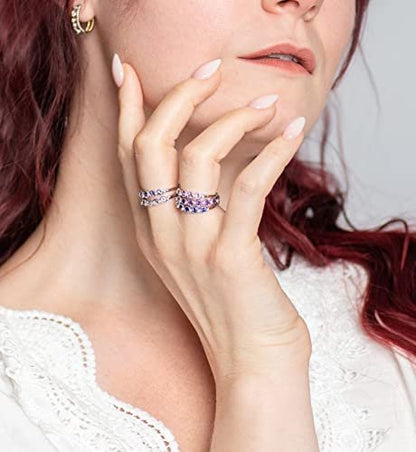 Sterling Silver Genuine Amethyst & Diamond Stacking Ring