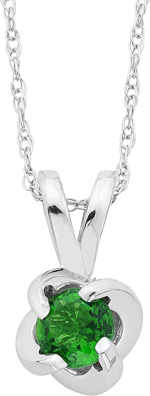 Sterling Silver Lab-Grown Emerald 4-Prong Twist Solitaire Pendant with Chain