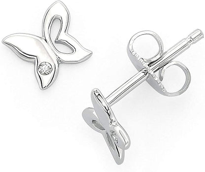 Genuine Diamond Children's Butterfly Stud Earrings in Sterling Silver