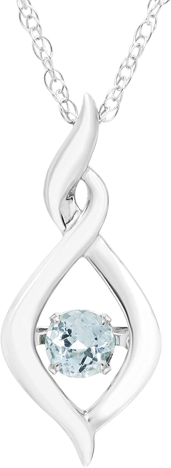 Genuine Aquamarine Dancing Gemstone Infinity Pendant in Sterling Silver