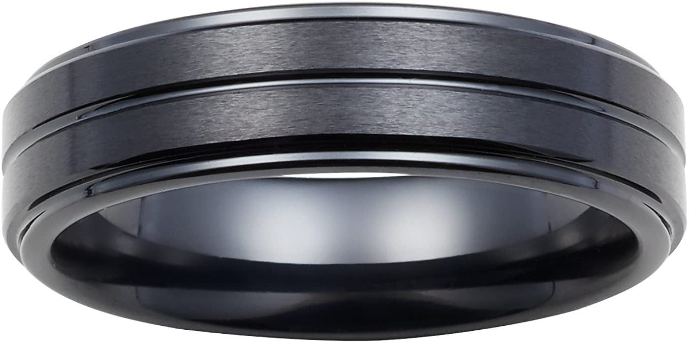 Black Ceramic 7mm Triple Channel Accent Comfort Fit Fashion or Wedding Band Ring