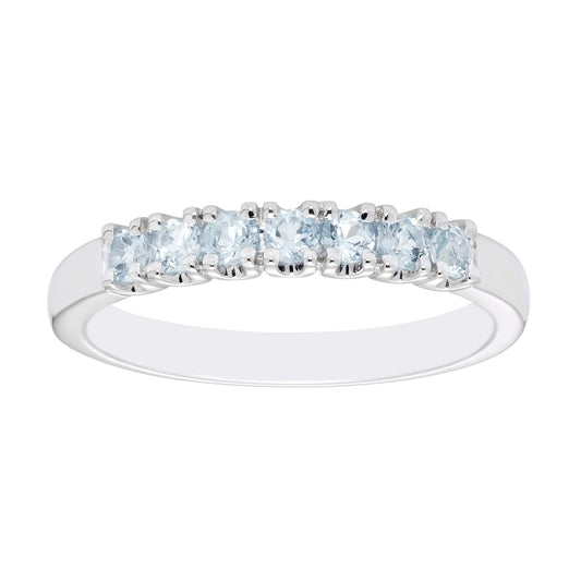 Sterling Silver Genuine Aquamarine 7-Stone Stacking Ring