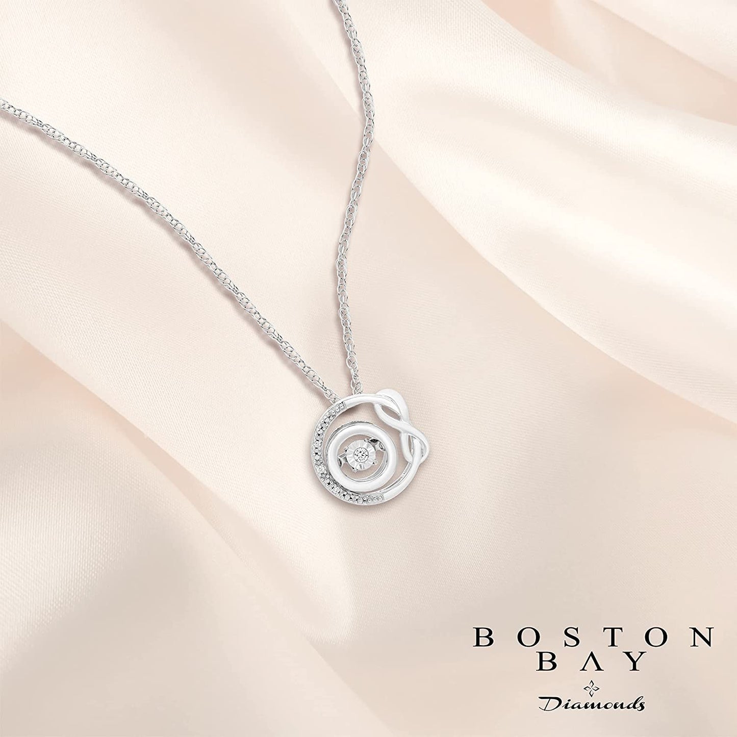 Genuine Dancing Diamond Infinity Circle Pendant in Sterling Silver