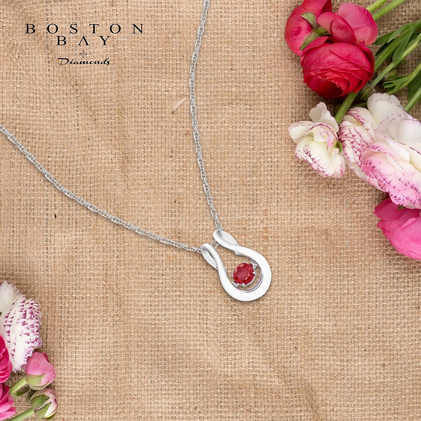 Genuine Ruby Dancing Gemstone Horseshoe Pendant in Sterling Silver