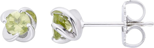 Sterling Silver Genuine Peridot 4-Prong Twist Solitaire Stud Earrings