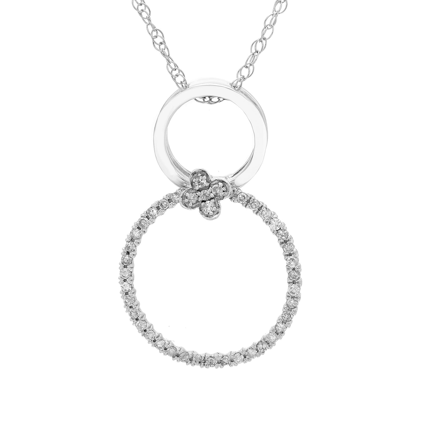 1/5cttw Diamond Double Circle Pendant Necklace in .925 Sterling Silver