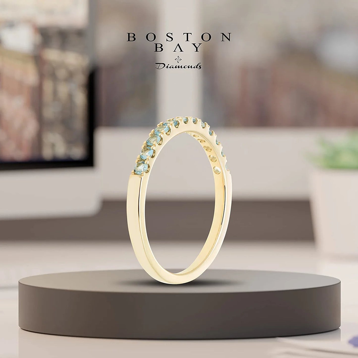 10K White Gold Genuine Aquamarine Birthstone Stacking Ring