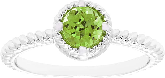 Genuine Peridot Gemstone Rope Halo Solitaire Stacking Ring in Sterling Silver