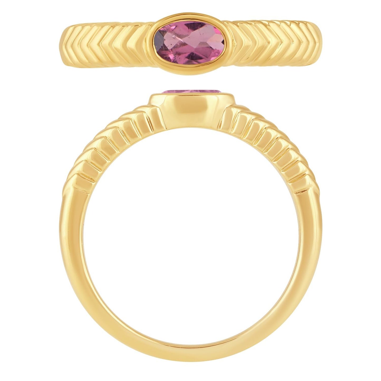 Oval Pink Tourmaline Ring in 14K Yellow Gold Plated Sterling Silver