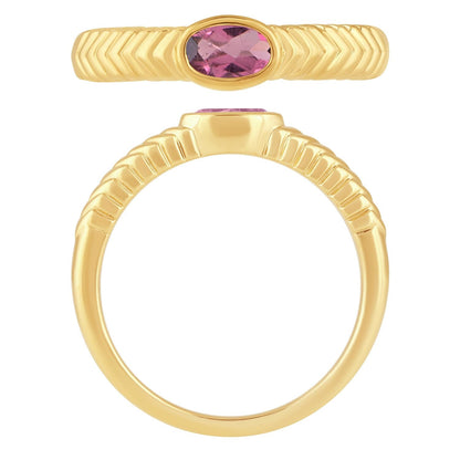 Oval Pink Tourmaline Ring in 14K Yellow Gold Plated Sterling Silver
