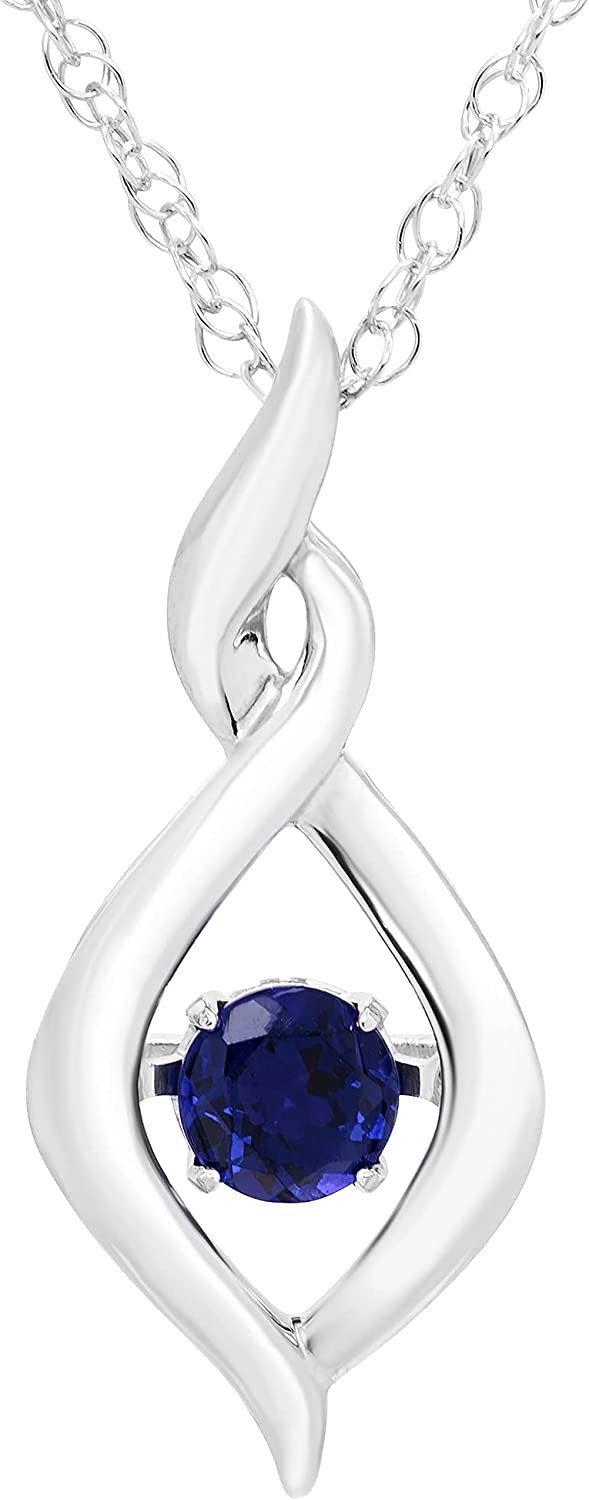 Created Blue Sapphire Dancing Gemstone Infinity Pendant in Sterling Silver