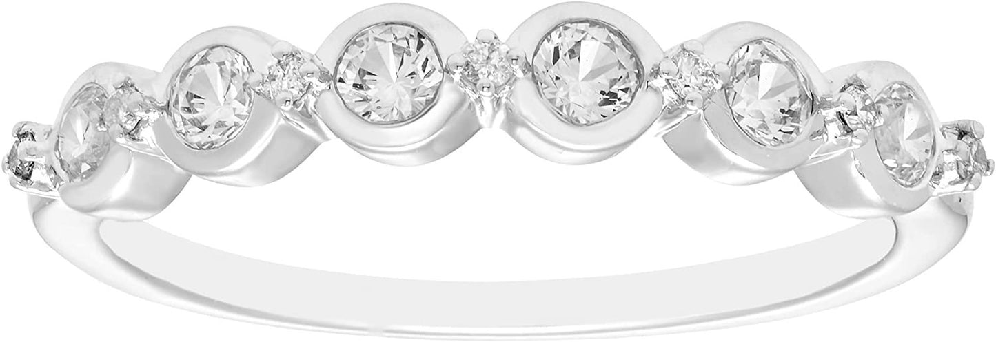 Sterling Silver Lab-Grown White Sapphire & Genuine Diamond Stacking Ring