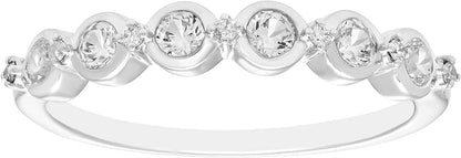 Sterling Silver Lab-Grown White Sapphire & Genuine Diamond Stacking Ring