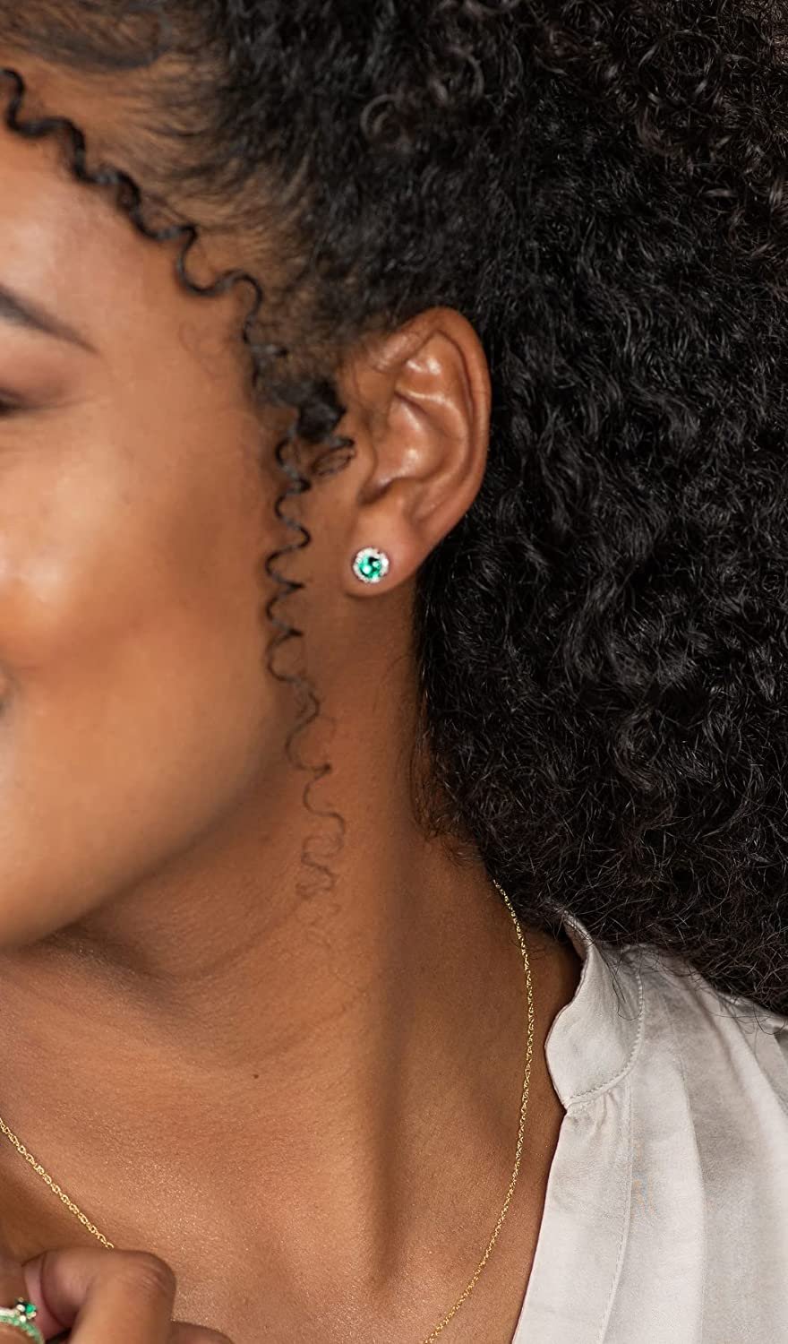 Sterling Silver Lab-Grown Emerald & Genuine Diamond Halo Earrings