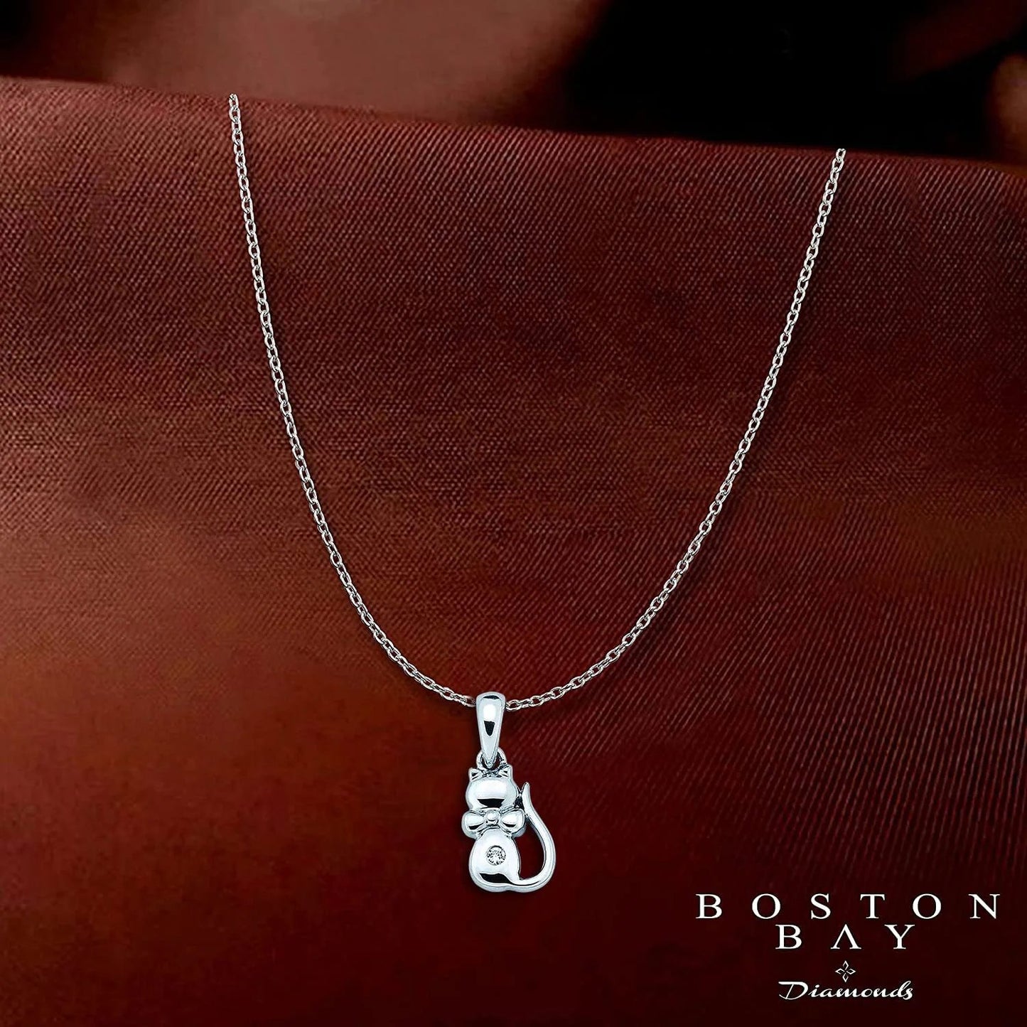 Genuine Diamond Children's Kitty Cat Pendant in Sterling Silver