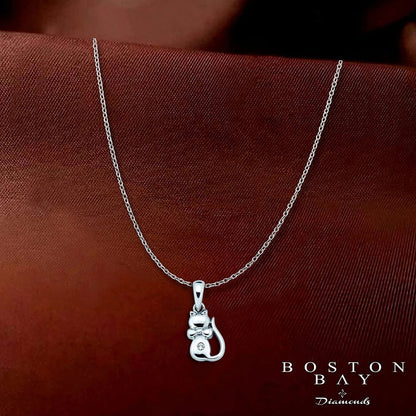 Genuine Diamond Children's Kitty Cat Pendant in Sterling Silver