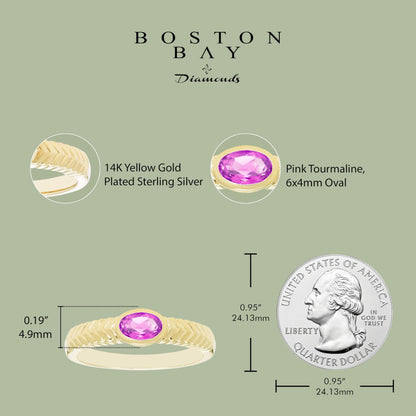 Oval Pink Tourmaline Ring in 14K Yellow Gold Plated Sterling Silver