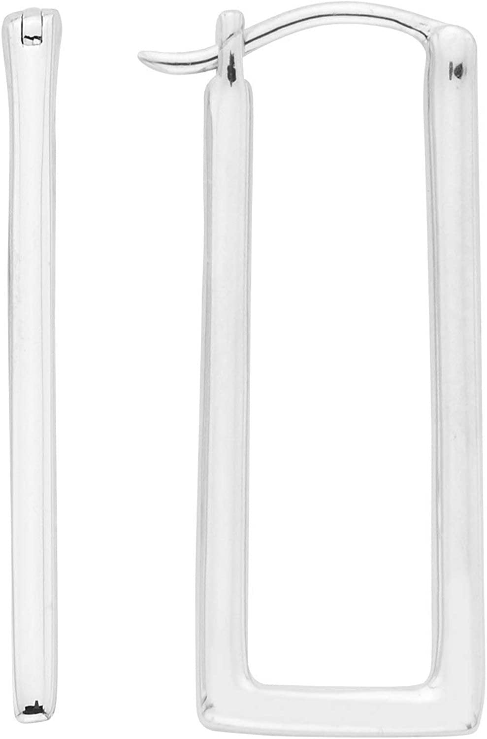 Sterling Silver Rectangular Geometric Hoop Earrings