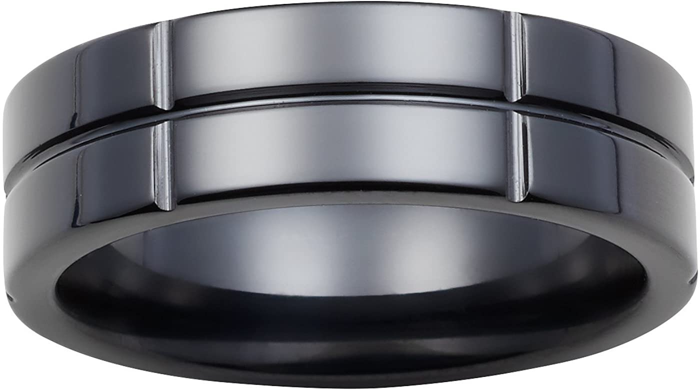 Black Ceramic 7mm Cross Channel Accent Fashion or Wedding Band Ring