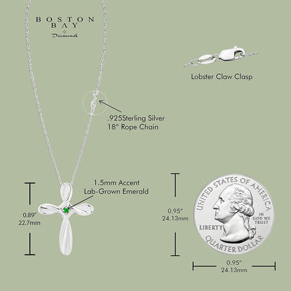 Sterling Silver Lab-Grown Emerald Cross Pendant with chain