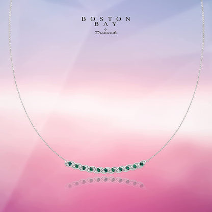 Sterling Silver Lab-Grown Emerald & 1/10cttw Diamond Necklace, 20" cable chain