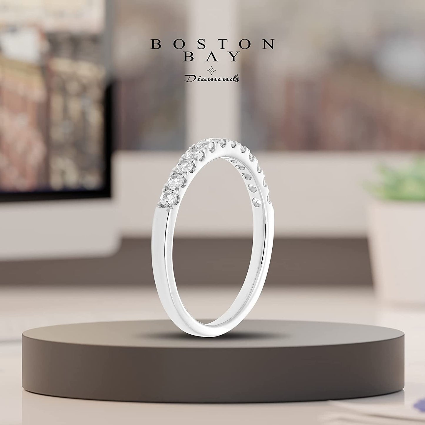 10K White Gold Genuine White Sapphire Birthstone Stacking Ring