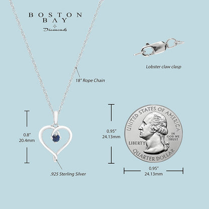 Sterling Silver Genuine Blue Sapphire Heart Pendant with Chain