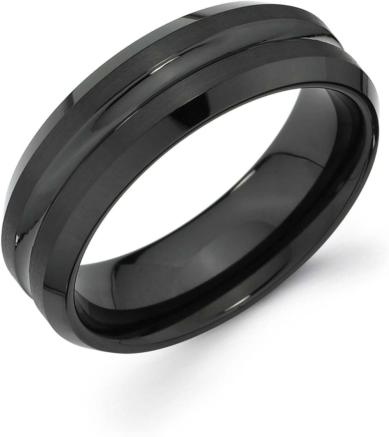 Black Ceramic 7mm Double Channel Groove Accent Fashion or Wedding Band Ring