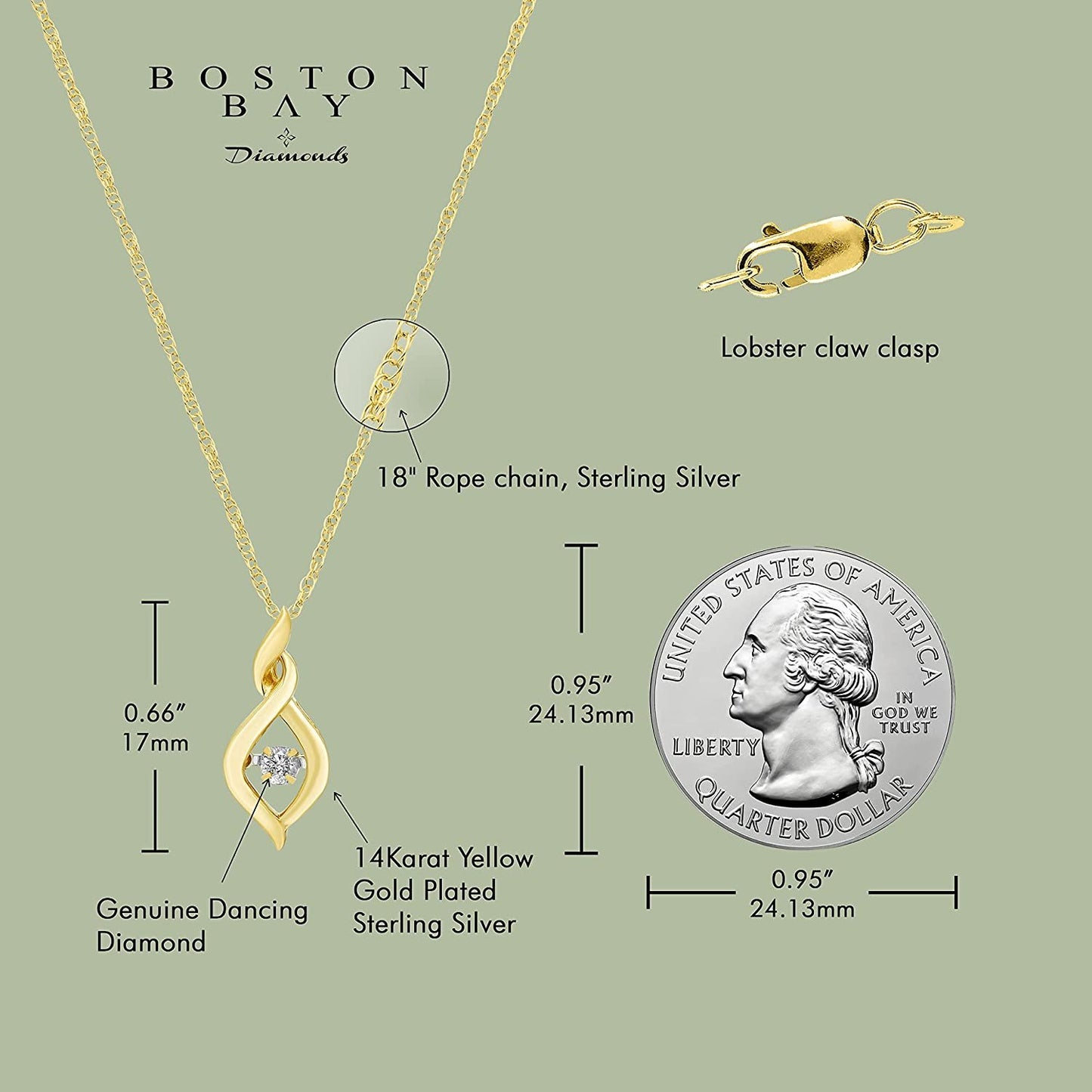 1/8cttw Genuine Dancing Diamond Infinity Pendant in 14K Yellow Gold Sterling Silver