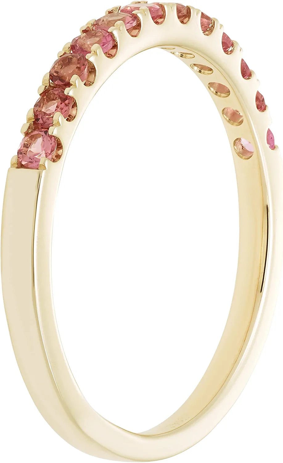 10K White Gold Genuine Pink Tourmaline Birthstone Stacking Ring