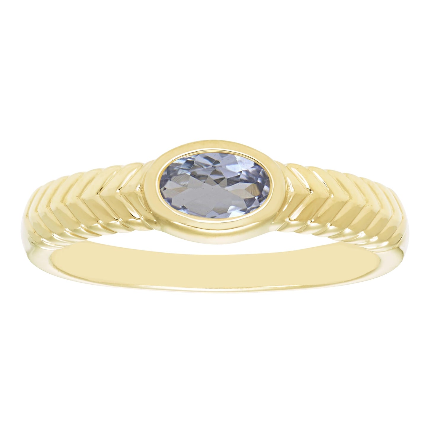 Oval Tanzanite Ring in 14K Yellow Gold Plated Sterling Silver