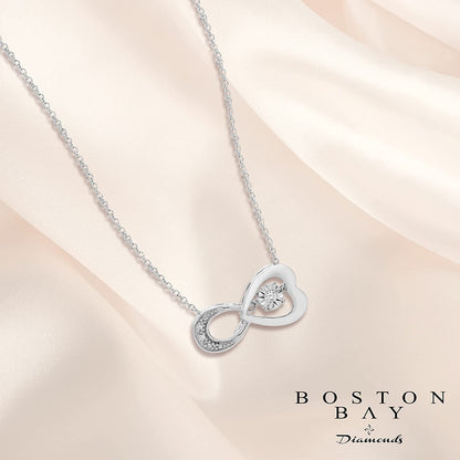 Genuine Dancing Diamond Heart Infinity Necklace in Sterling Silver