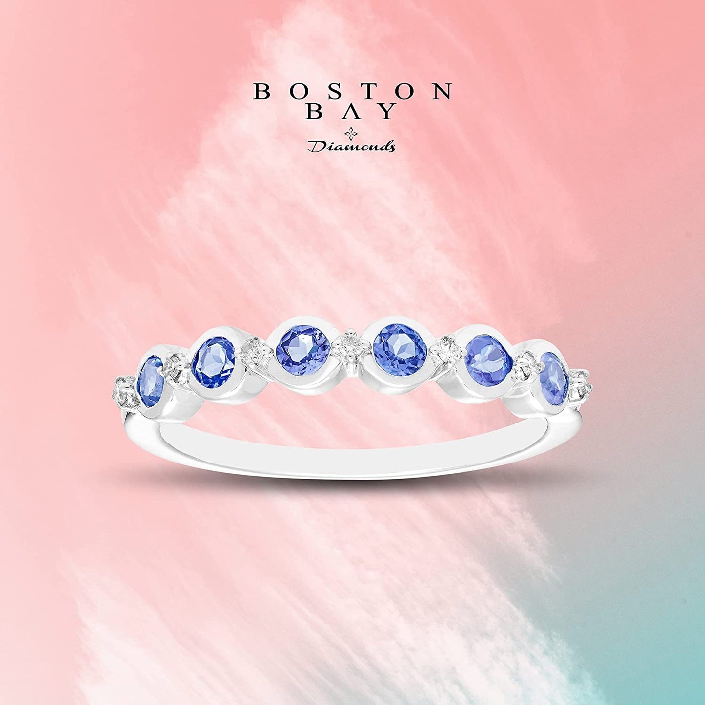 Sterling Silver Genuine Tanzanite & Diamond Stacking Ring
