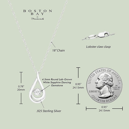 Lab-Grown 4.5mm White Sapphire Sterling Silver Dancing Gemstone & Genuine Diamond Circle 20" Necklace