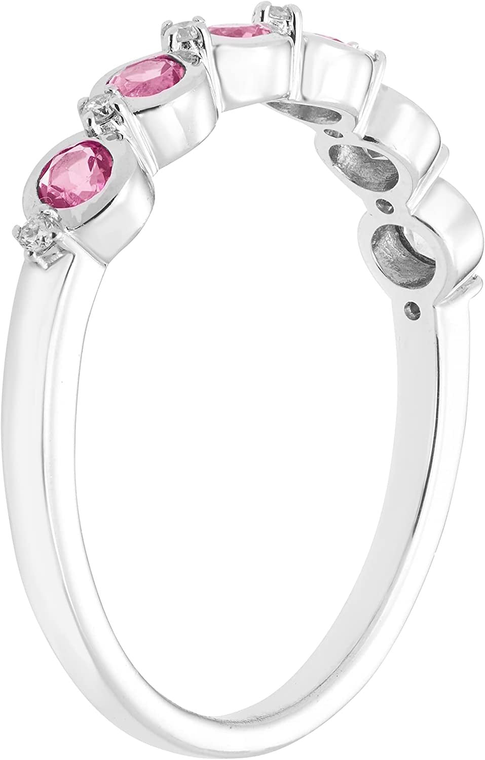 Sterling Silver Genuine Pink Tourmaline & Diamond Stacking Ring
