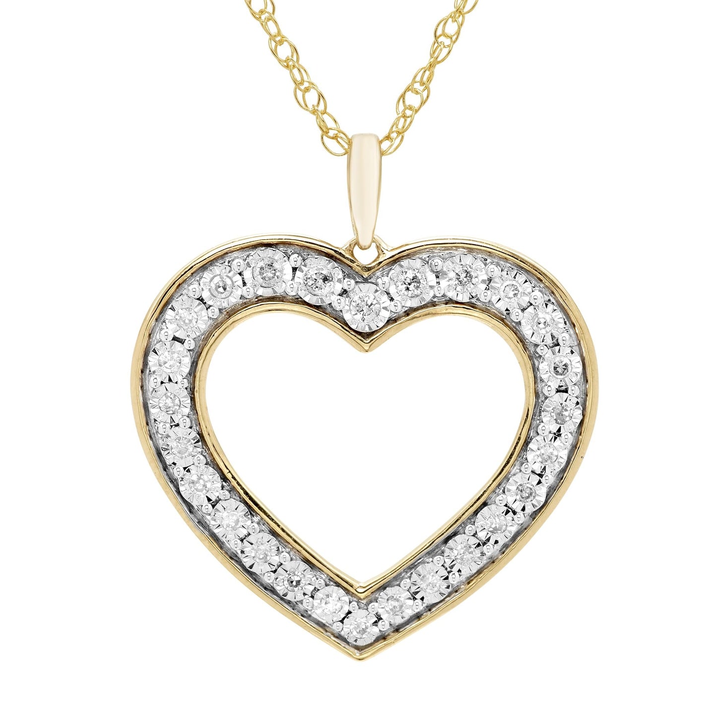 1/5cttw Diamond Open Heart Pendant in 14K Yellow Gold Plated Sterling Silver