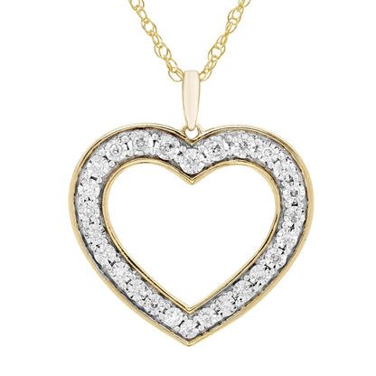 1/5cttw Diamond Open Heart Pendant in 14K Yellow Gold Plated Sterling Silver