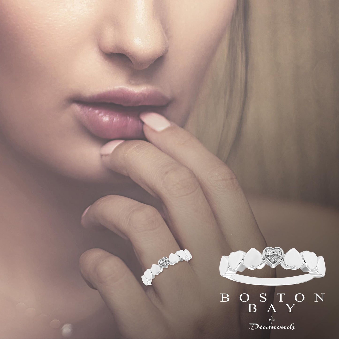 Diamond Heart Stackable Ring in Sterling Silver