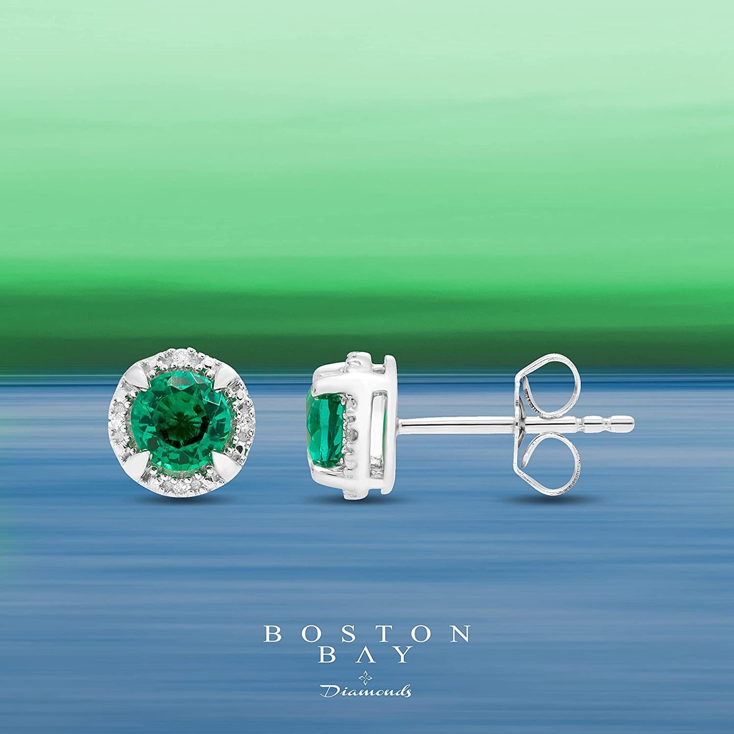 Sterling Silver Lab-Grown Emerald & Genuine Diamond Halo Earrings